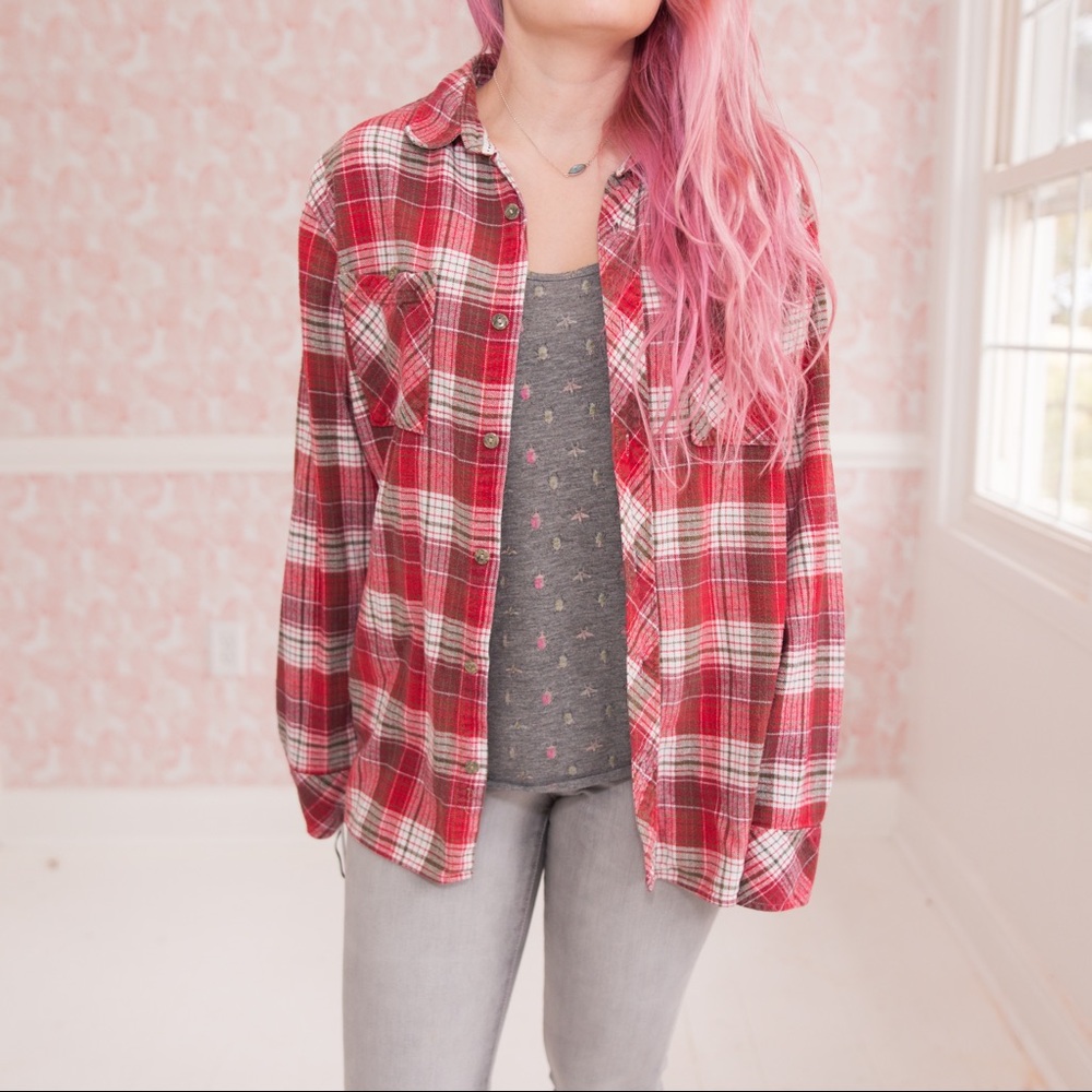 Red and White oversized Flannel